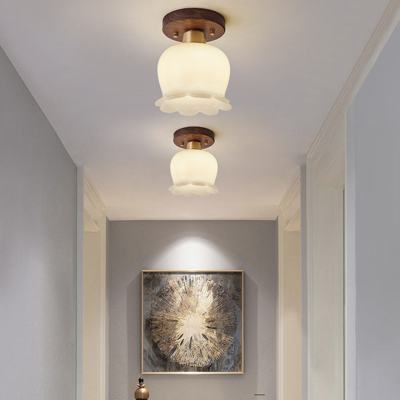 Moderne minimalistische Glockenblume Walnussharz 1-Licht Semi-Flush-Montage Deckenleuchte 
