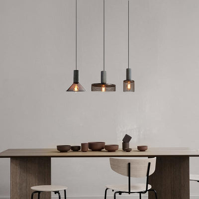 Contemporary Industrial Cylindrical Tapered Cement Iron 1-Light Pendant Light For Living Room