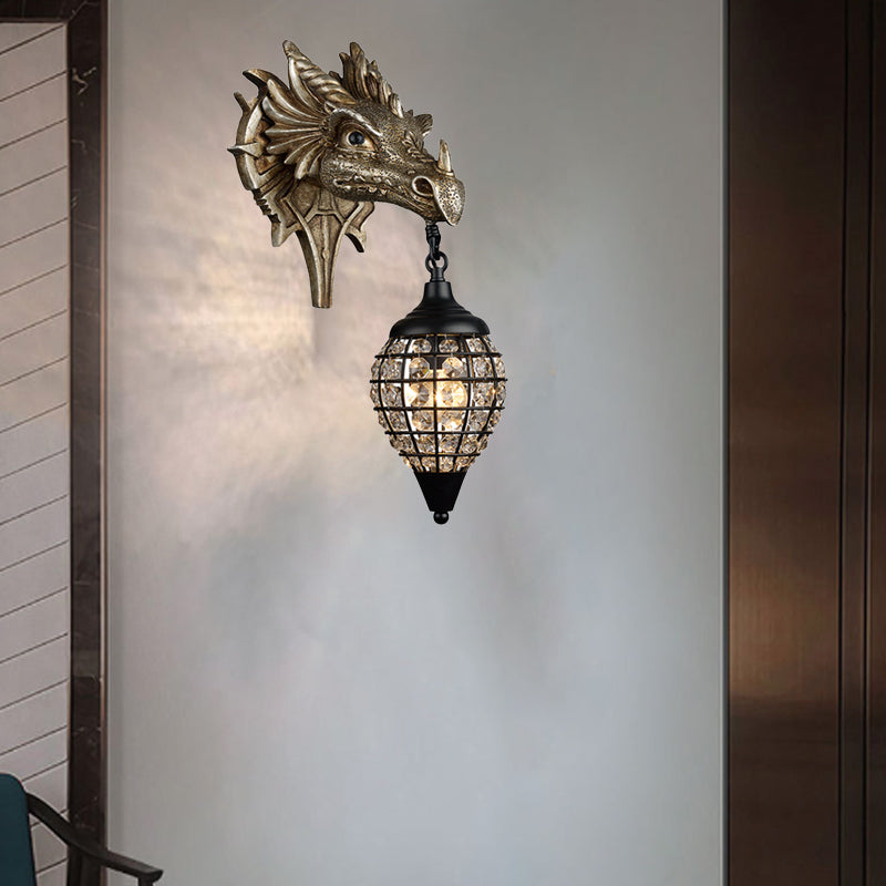 Lámpara de Aplique de Pared de 1 Luz de Resina de Hierro Cristal de Dragón Europeo Tradicional Para Sala de Estar 