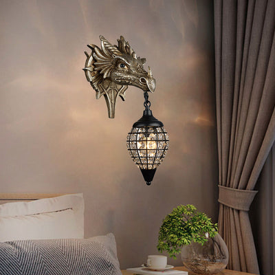 Lámpara de Aplique de Pared de 1 Luz de Resina de Hierro Cristal de Dragón Europeo Tradicional Para Sala de Estar 