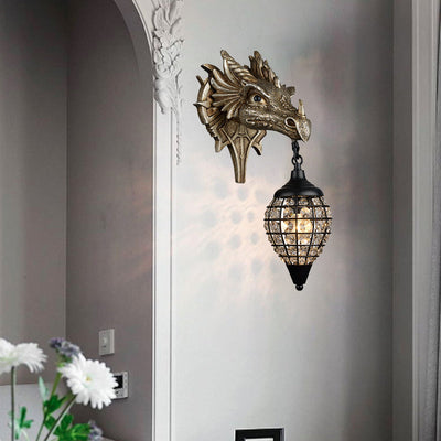 Lámpara de Aplique de Pared de 1 Luz de Resina de Hierro Cristal de Dragón Europeo Tradicional Para Sala de Estar 