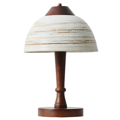 Contemporary Retro Ceramic Bowl Shape Wood 1-Light Table Lamp For Bedroom