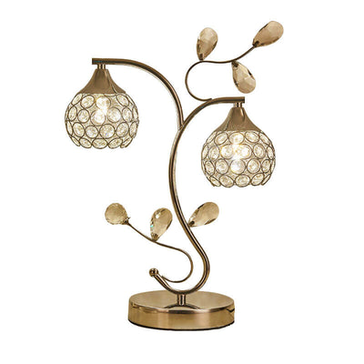 Moderne Art Deco Blumenzweig Design Kristall Eisen 2-Licht Tischlampe für Schlafzimmer 
