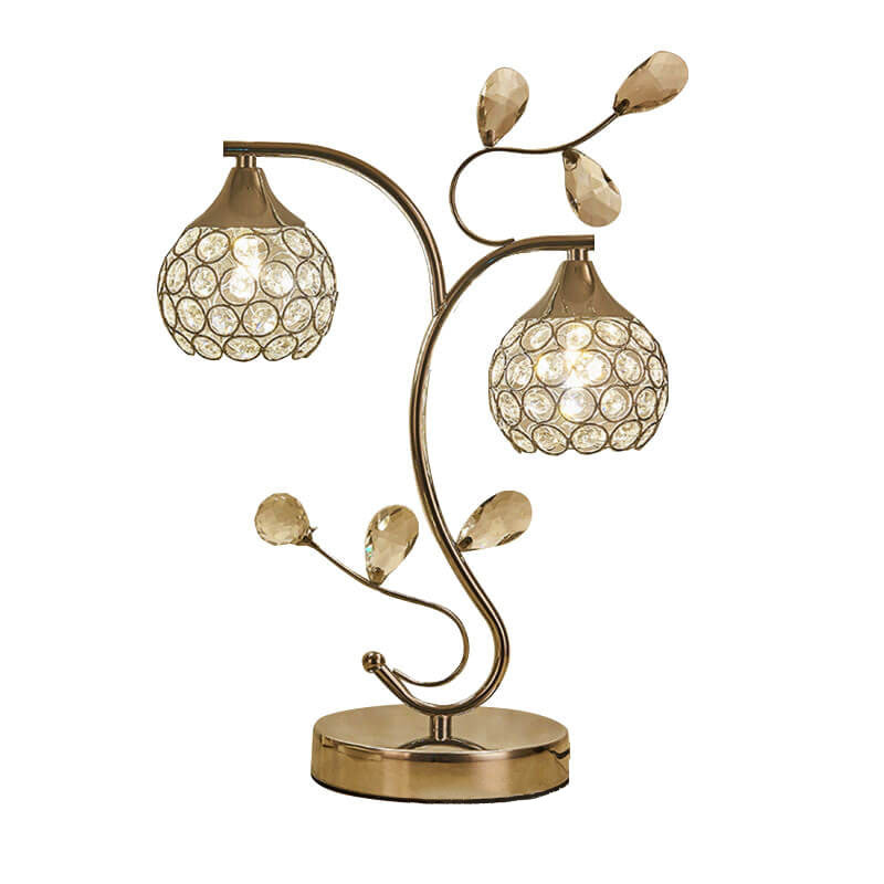 Moderne Art Deco Blumenzweig Design Kristall Eisen 2-Licht Tischlampe für Schlafzimmer 