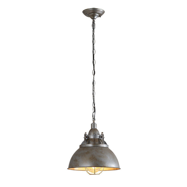 Zeitgenössische industrielle Retro-Pendelleuchte im Used-Look aus grauem Aluminium mit halbrundem Schirm und 1 Licht für Unterhaltungsräume 