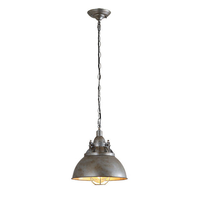 Zeitgenössische industrielle Retro-Pendelleuchte im Used-Look aus grauem Aluminium mit halbrundem Schirm und 1 Licht für Unterhaltungsräume 