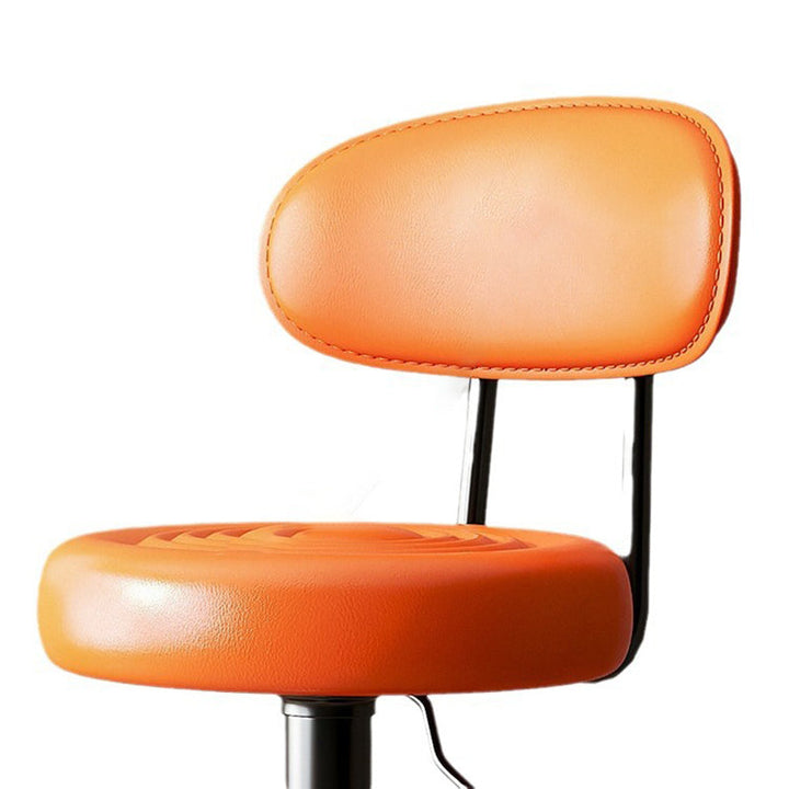 Moderner minimalistischer Barhocker mit runder gepolsterter Sitzfläche, geschwungener Rückenlehne, PU-Leder und Stahlgestell fürs Esszimmer 