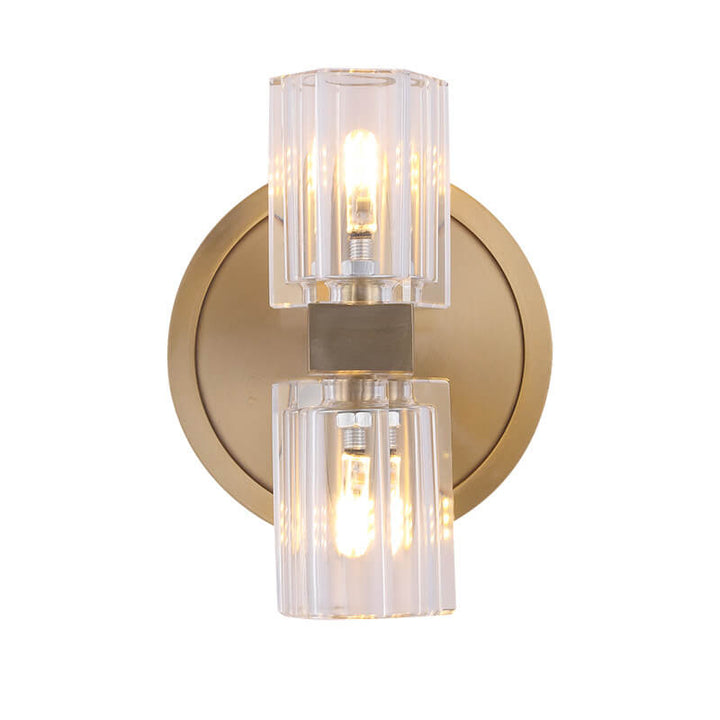 Moderne minimalistische Kristall-Kupfer-Zylinder-Wandleuchte mit 2 Flammen für Wohnzimmer &amp; Schlafzimmer 