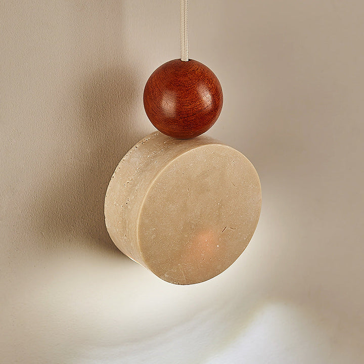 Suspension lumineuse 1 lumière en forme de boule ronde en bois ombragé travertin japonais traditionnel pour salon 