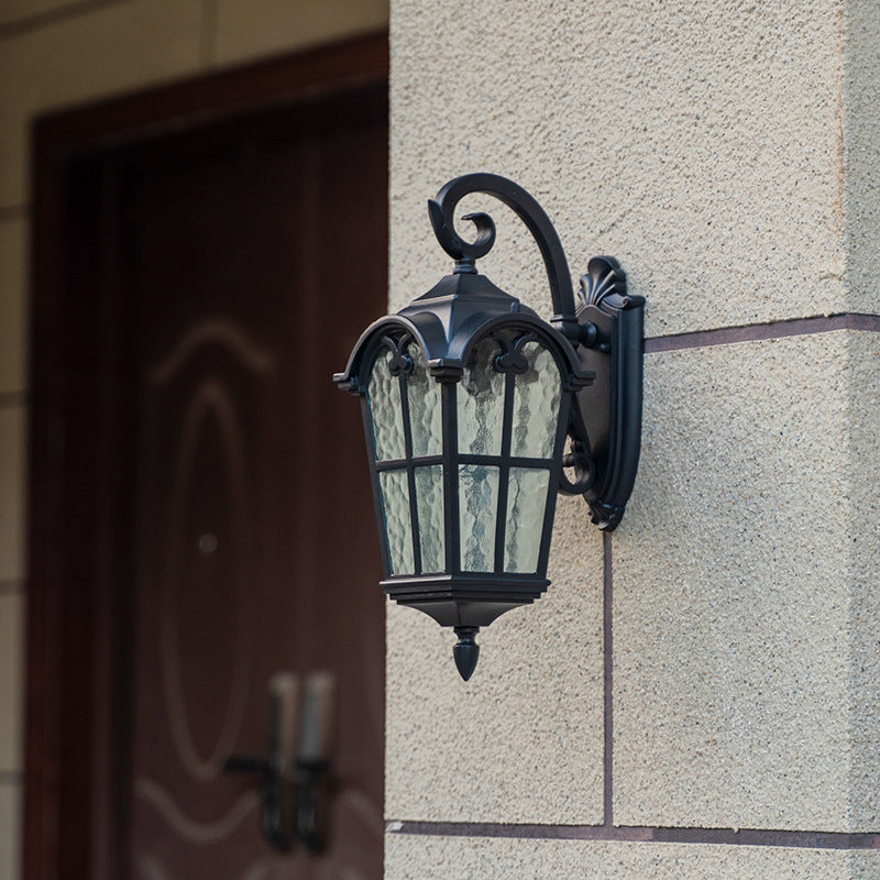 Lámpara Aplique de Pared de 1 Luz de Vidrio de Aluminio con Forma de Ventana Cuadrilateral Tradicional Europea para Patio Exterior 