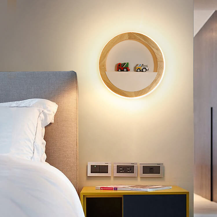 Japanische moderne quadratische runde Gummiholz-Hardware-LED-Wandleuchte 