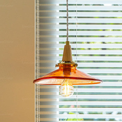 Nordic Modern Cone Brass Solid Wood Glass 1-Light Pendant Light