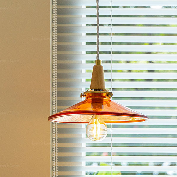 Nordic Modern Cone Brass Solid Wood Glass 1-Light Pendant Light