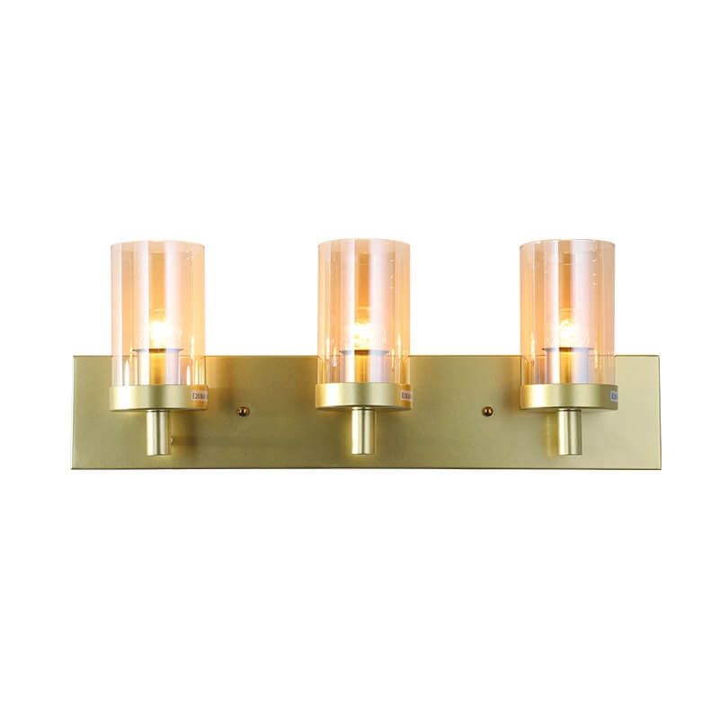 Vintage Minimalist Amber Cup Shade Gold Hardware Vanity Light 3-Light Wall Sconce Lamp