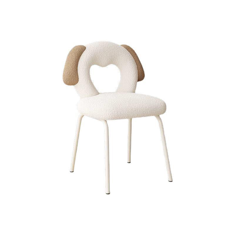 Modern Art Deco Hollow Dog Square Sherpa Fabric Wood Metal Vanity Stool Backrest Armless For Bedroom