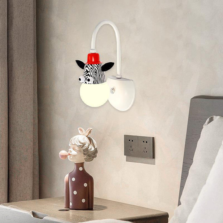 Contemporary Creative Cartoon Critter Round Glass Iron LED Wall Sconce Lamp For Bedroom