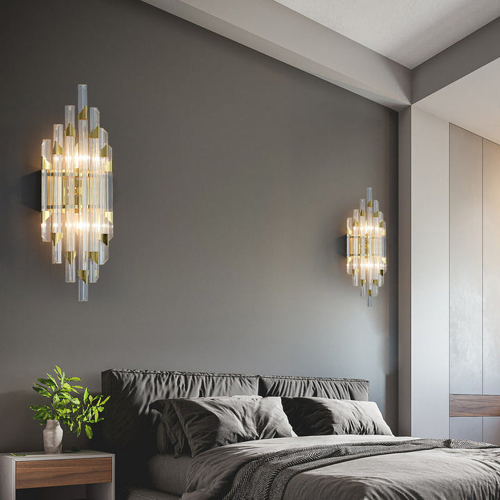 Aplique de pared contemporáneo de lujo con rayas y cristales de 2/4 luces para sala de estar 