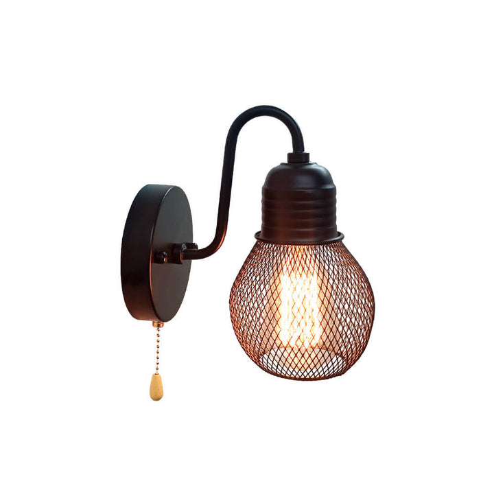 Industrielle Vintage Eisenkäfig-Glaslampenschirm 1-Licht Wandleuchte 