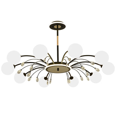Moderner Mid-Century Eisen Kugelglasschirm 6/8/10-Licht Kronleuchter für Wohnzimmer 