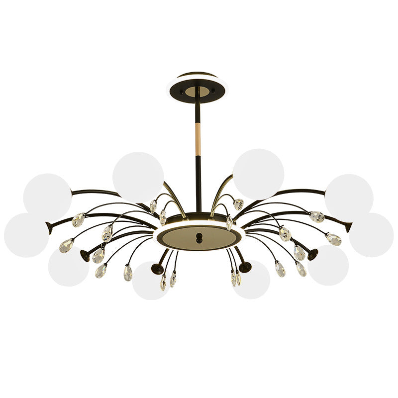 Moderner Mid-Century Eisen Kugelglasschirm 6/8/10-Licht Kronleuchter für Wohnzimmer 