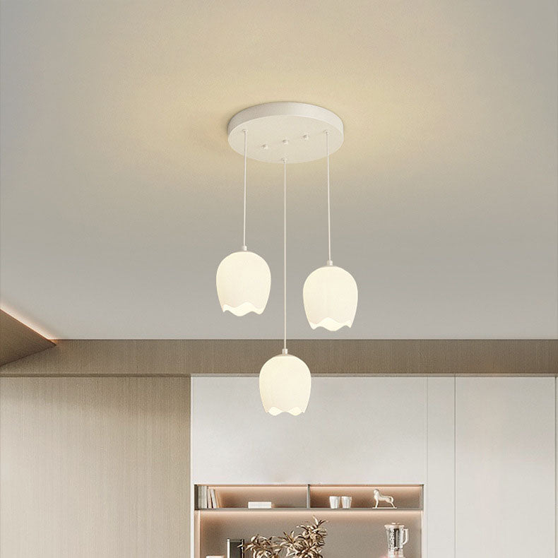 Moderner minimalistischer floraler Eisen-Glas-3-Licht-Insel-Leuchter für das Esszimmer 