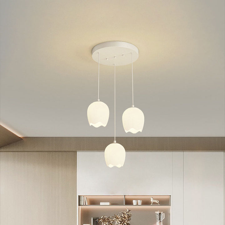 Moderner minimalistischer floraler Eisen-Glas-3-Licht-Insel-Leuchter für das Esszimmer 