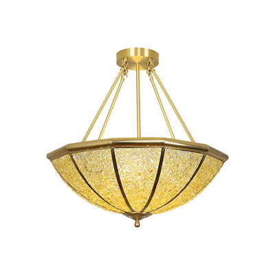 Lustre moderne de luxe avec cadre en cuivre et abat-jour rond en cristal à 5 lumières pour salon 