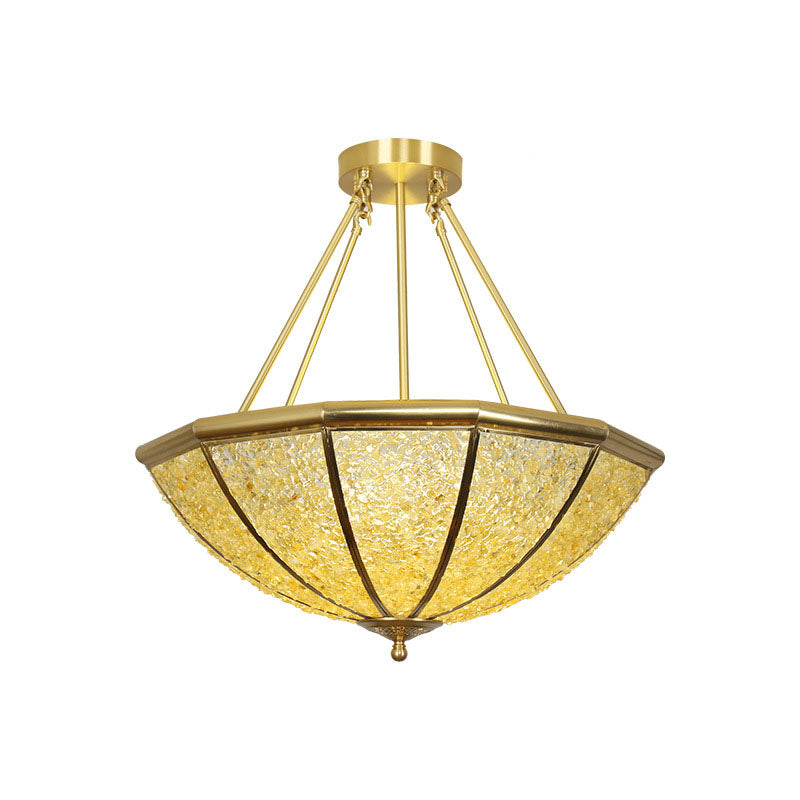 Lustre moderne de luxe avec cadre en cuivre et abat-jour rond en cristal à 5 lumières pour salon 