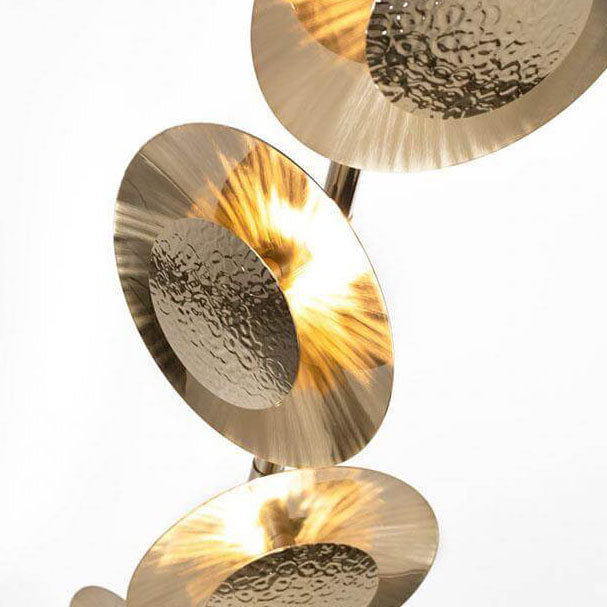 Contemporary Creative Light Gold Circles Disc Long Pole LED Standing Floor Lamp For Living Room
