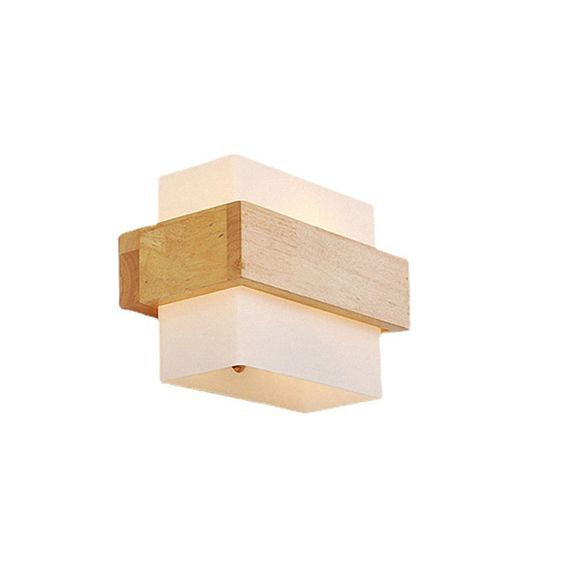 Lampe murale à une lumière cubique en bois et verre de style ferme traditionnelle pour chevet 