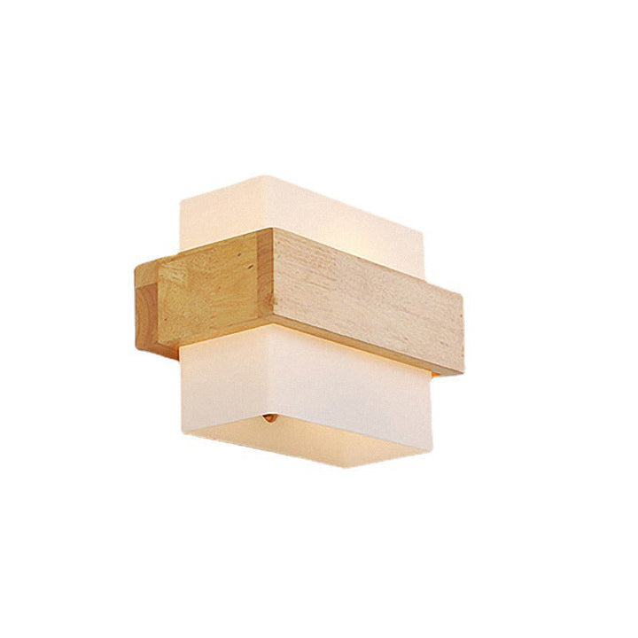 Lampe murale à une lumière cubique en bois et verre de style ferme traditionnelle pour chevet 