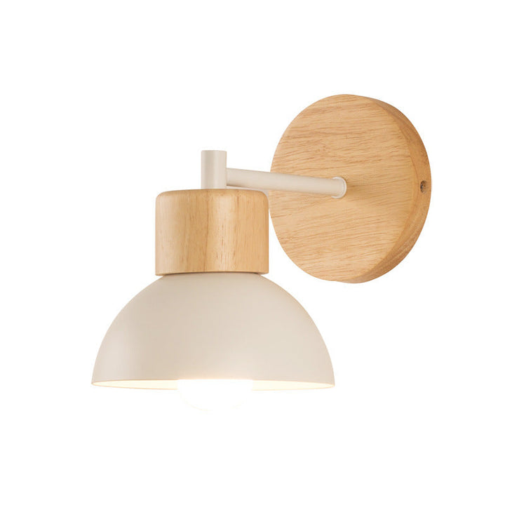 Lámpara de Aplique de Pared de 1 Luz Moderna Minimalista Redonda de Madera de Media Luna de Hierro y Resina para Sala de Estar 