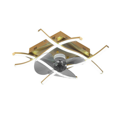 Modern Minimalist Square Aluminum Corrugated Inverter LED Flush Mount Ceiling Fan Light