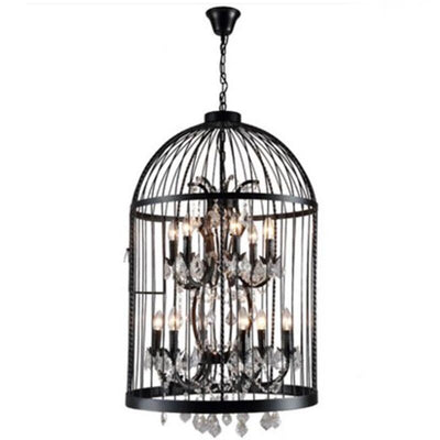 Contemporary Industrial Iron Birdcage Crystal Candelabra 4/8 Light Chandelier For Dining Room