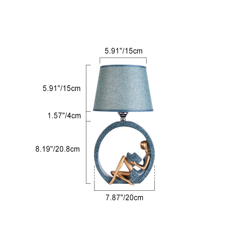 Zeitgenössische kreative runde Mädchen Jungen Harz Stoff 1-Licht Tischlampe für Wohnzimmer 