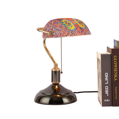 Contemporary Boho Iron Glass Rectangular Mosaic Zipper 1-Light Table Lamp For Bedroom
