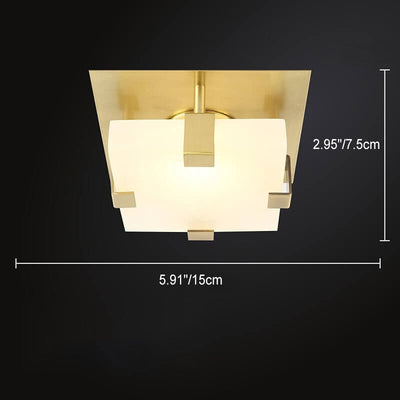 Modern Light Luxury Copper Cube Water Pattern Glass LED Semi-Flush Mount Ceiling Light