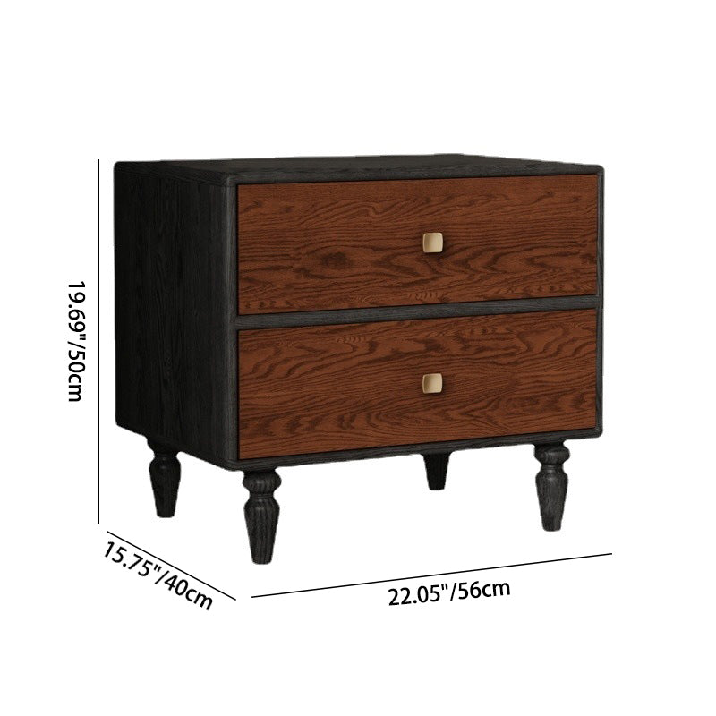 Table de nuit contemporaine rétro rectangulaire en métal à grain de bois 2 tiroirs pour chambre 