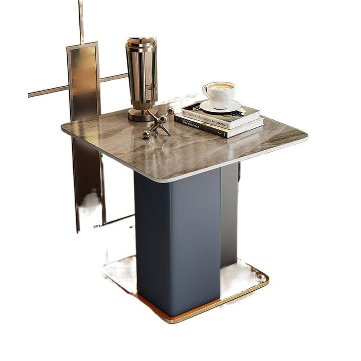 Contemporary Scandinavian Square Column Slate Microfiber Leather Wood Carbon Steel End Table For Living Room