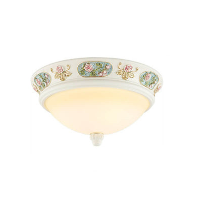 Traditional French Resin Round Lace 3/4-Light Flush Mount Ceiling Light For Bedroom