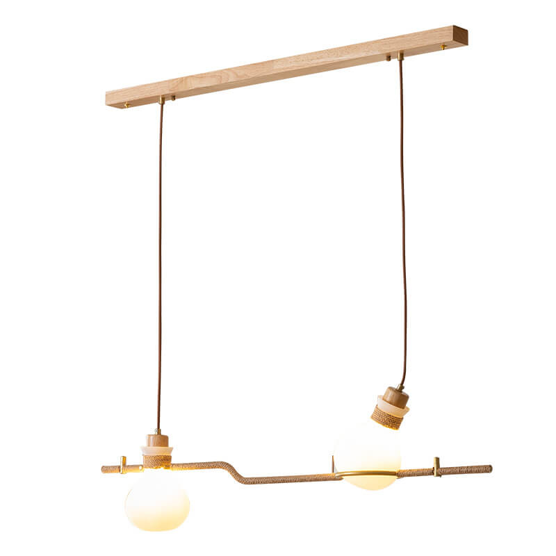 Lámpara de araña de isla de 1/2/3 luces con bola de vidrio de madera tradicional japonesa para sala de estar 