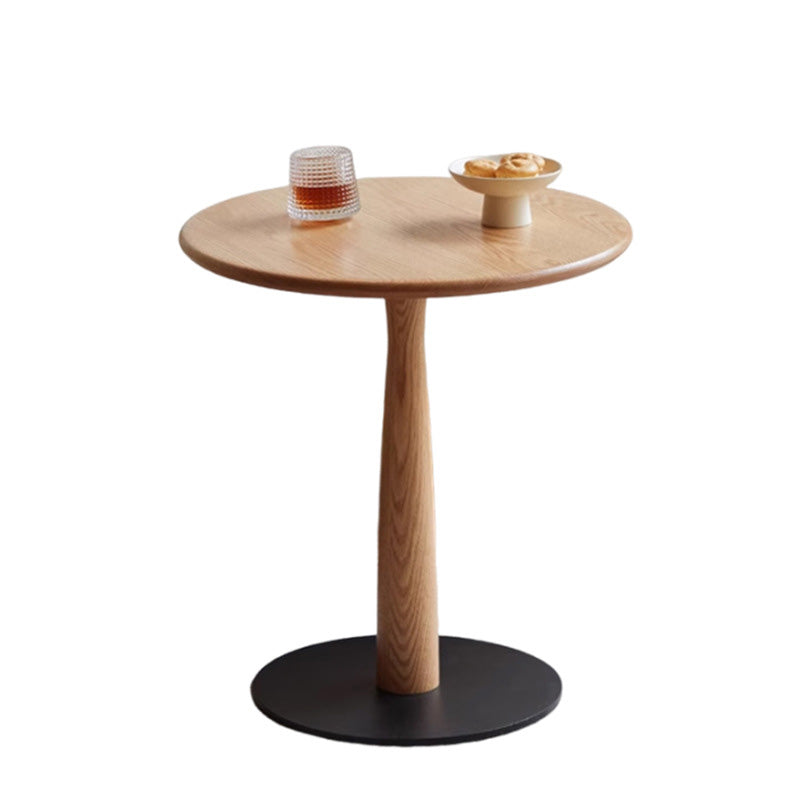 Traditional Rustic Round Oak Wood Iron Side Table For Living Room