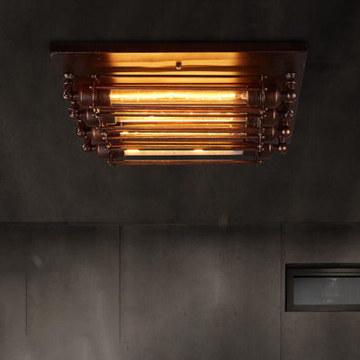 Nostalgic Industrial Iron Glass Strip 4-Light Flush Mount Ceiling Light