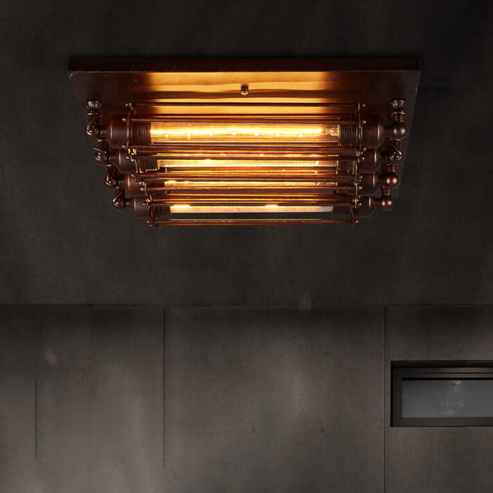 Luz de techo empotrada de 4 luces con tira de vidrio de hierro industrial nostálgico 