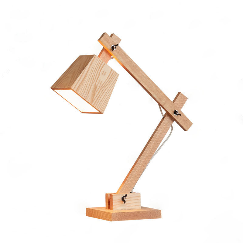 Traditional Japanese Solid Wood Trapezoidal Adjustable 1 Light Table Lamp For Study