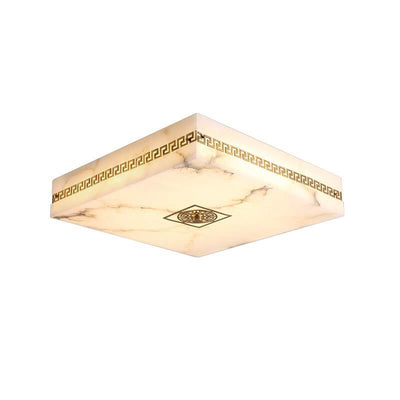 Modern Chinese Marble Square Copper Texture LED Flush Mount Ceiling Light
