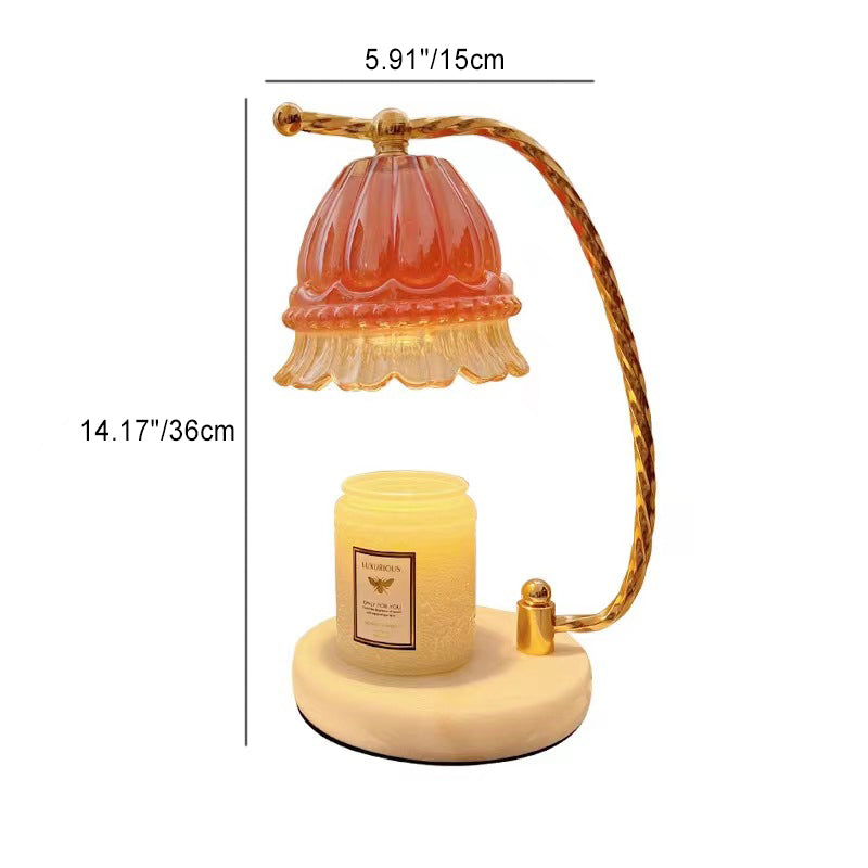 Zeitgenössische skandinavische Blumen-Metallglas-1-Licht-Aroma-Schmelzwachs-Tischlampe für Schlafzimmer 
