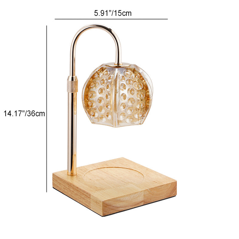 Lámpara de mesa de cera derretida de 1 luz regulable con base cuadrada y bola redonda de madera, hierro y vidrio de simplicidad moderna para mesita de noche 