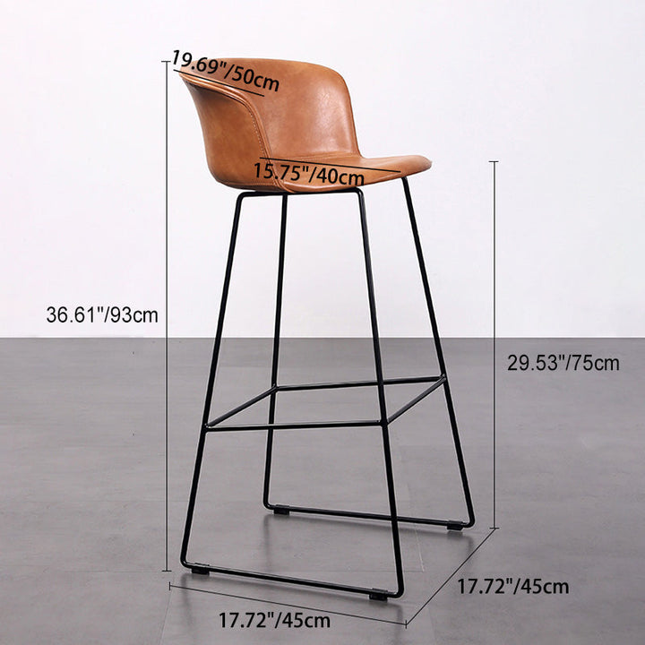 Tabouret de bar contemporain rétro carré en cuir de selle en acier inoxydable avec dossier et repose-pieds pour salle à manger 
