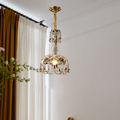 Traditional European Round Flower Crystal Hardware 1-Light Pendant Light For Living Room